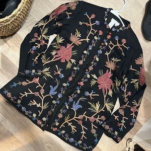 Coldwater Greek floral embroidery wool  thin coat, size M, oversized